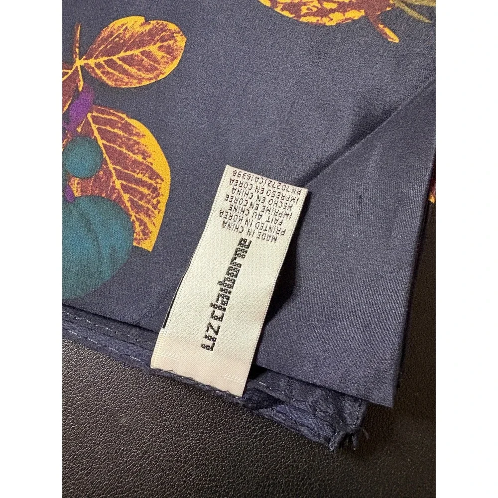 Liz Claiborne Silk Scarf Navy Copper Teal Leaf‎ Berry Print Square 31x31 Vintage
